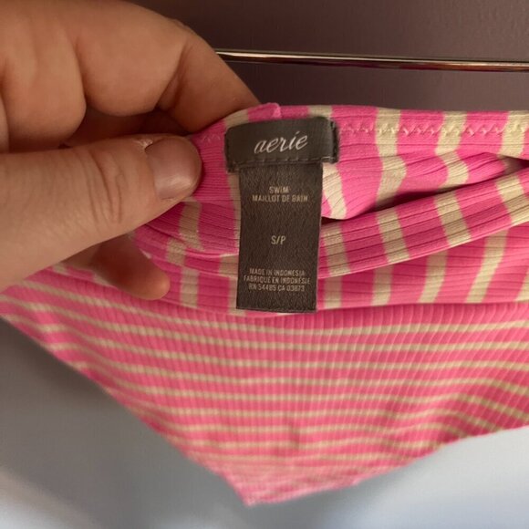 Aerie high waisted bikini bottoms High Cut Pink White Stripes Size Small - Picture 5 of 6